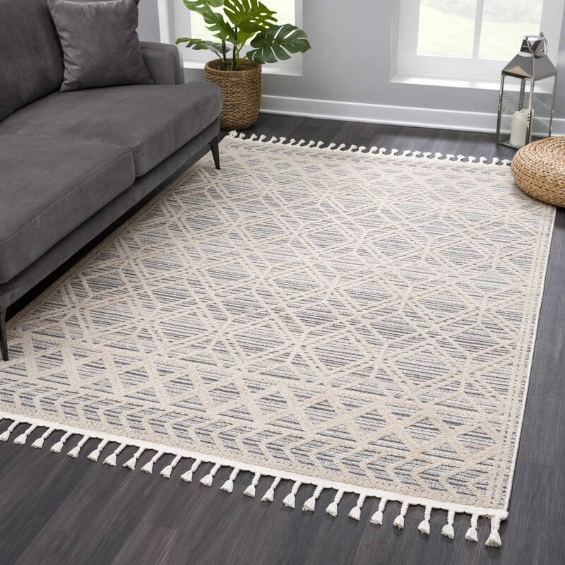Hauteloom Magnolia Moroccan Trellis Farmhouse High Low Area Rug