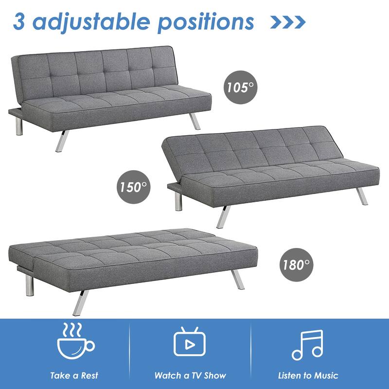 Costway Convertible Futon Sofa Bed Adjustable Sleeper with Stainless - See Details