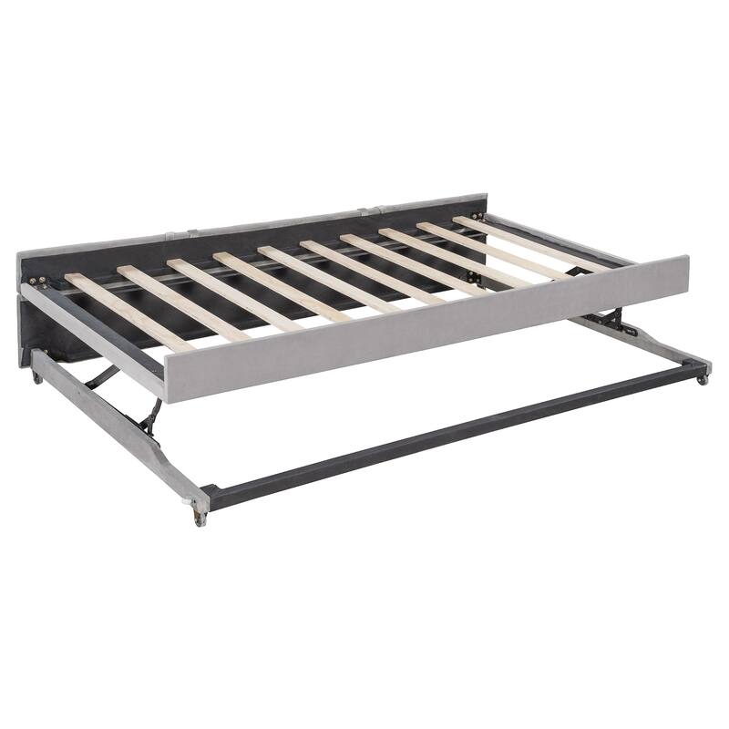 Full Size L-Shaped Daybed with Twin Trundle and USB Ports and Upholstered Storage Bed (650lbs Capacity)