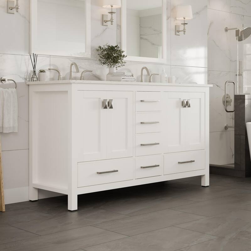 Eviva Aberdeen 60"W DS Bath Vanity with Carrara Quartz Top