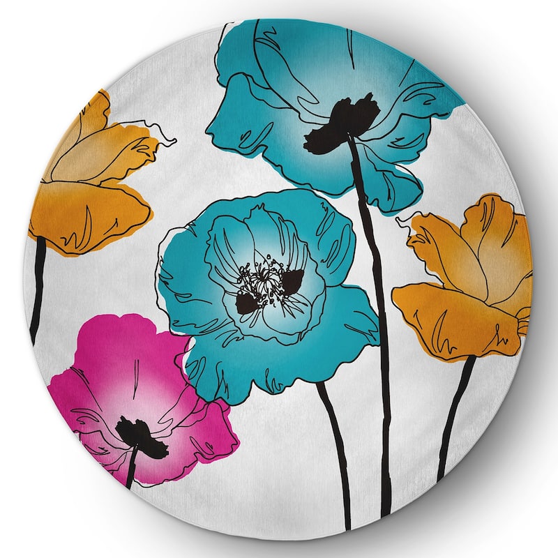 Popping Poppies Spring Chenille Indoor/Outdoor Rug - Blue - 5' Round
