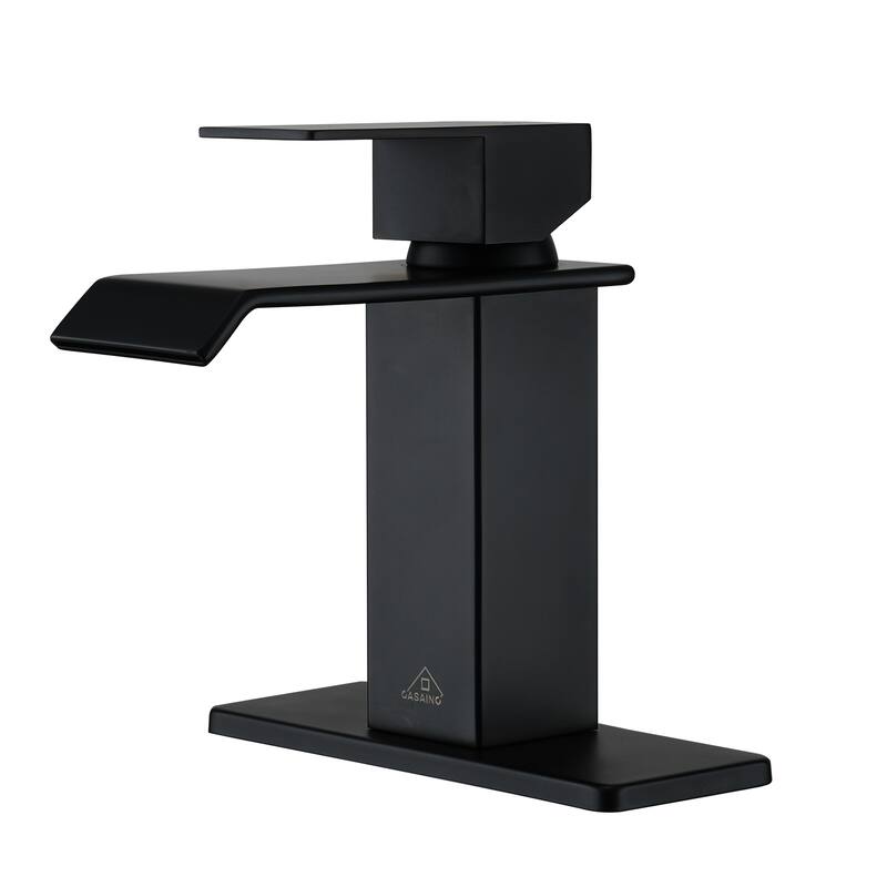 Single Handle Single Hole Bathroom Faucet with Deckplate and Pop-Up Drain Included in Matte Black，CEC and cUPC Certified