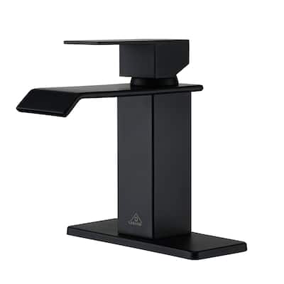 Single Handle Single Hole Bathroom Faucet with Deckplate and Pop-Up Drain Included in Matte Black，CEC and cUPC Certified