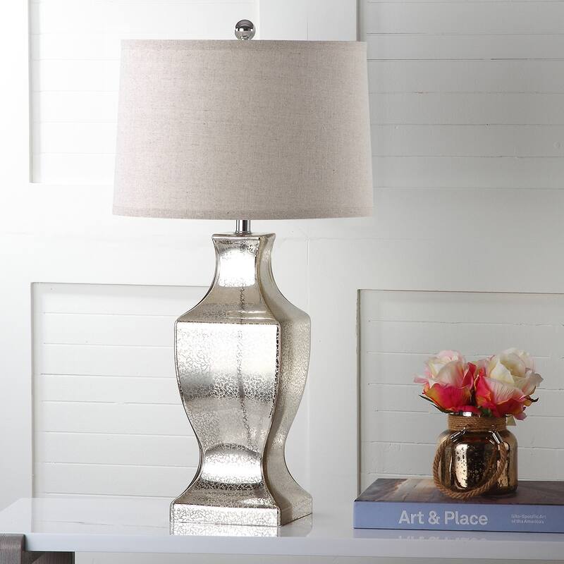 SAFAVIEH Lighting 29-inch Antique Silver Glass Bottom Lamp (Set of 2) - 15"x15"x29"