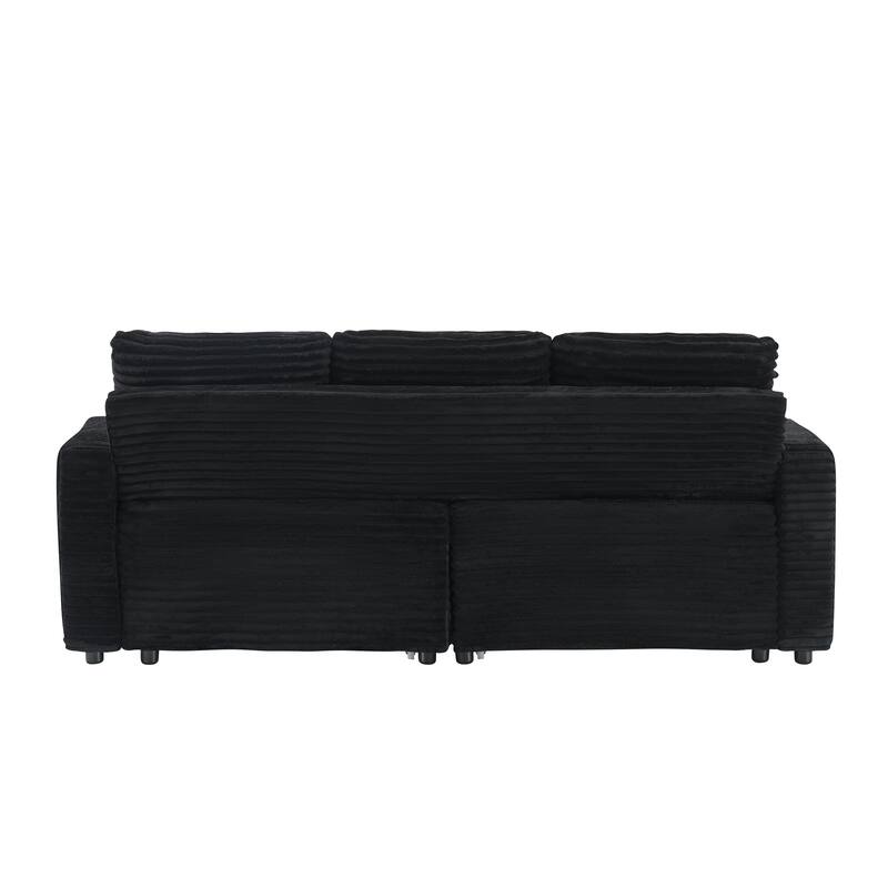 80-inch Corduroy Two-in-one Folding Sofa, Black