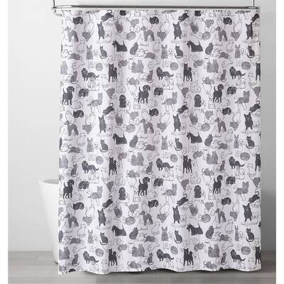 Style Quarters Rescue Me Gray and White Pet print Shower Curtain