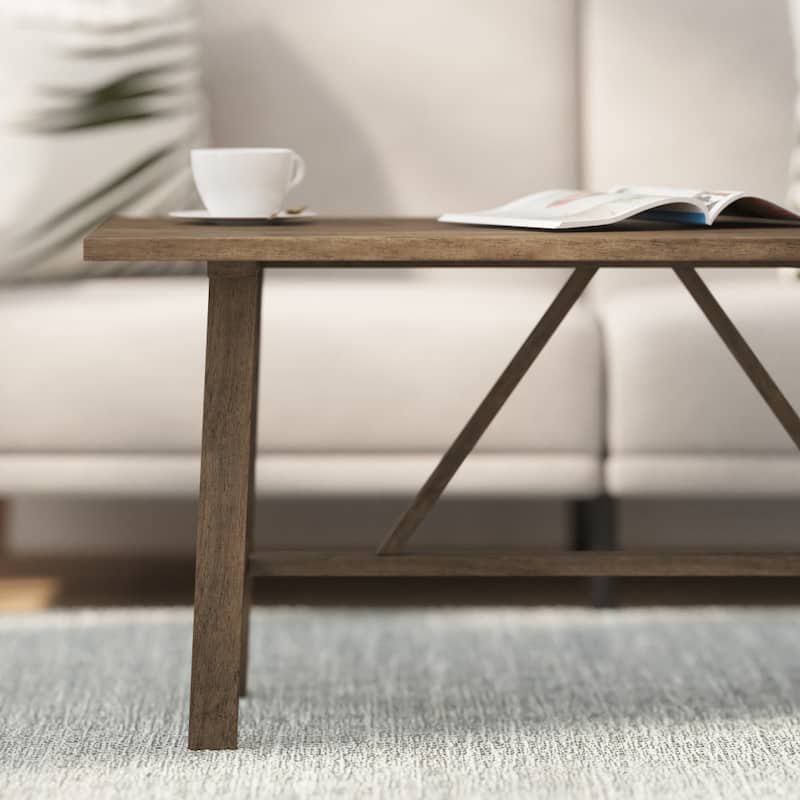 Farmhouse Style Trestle Base Solid Wood Coffee Table