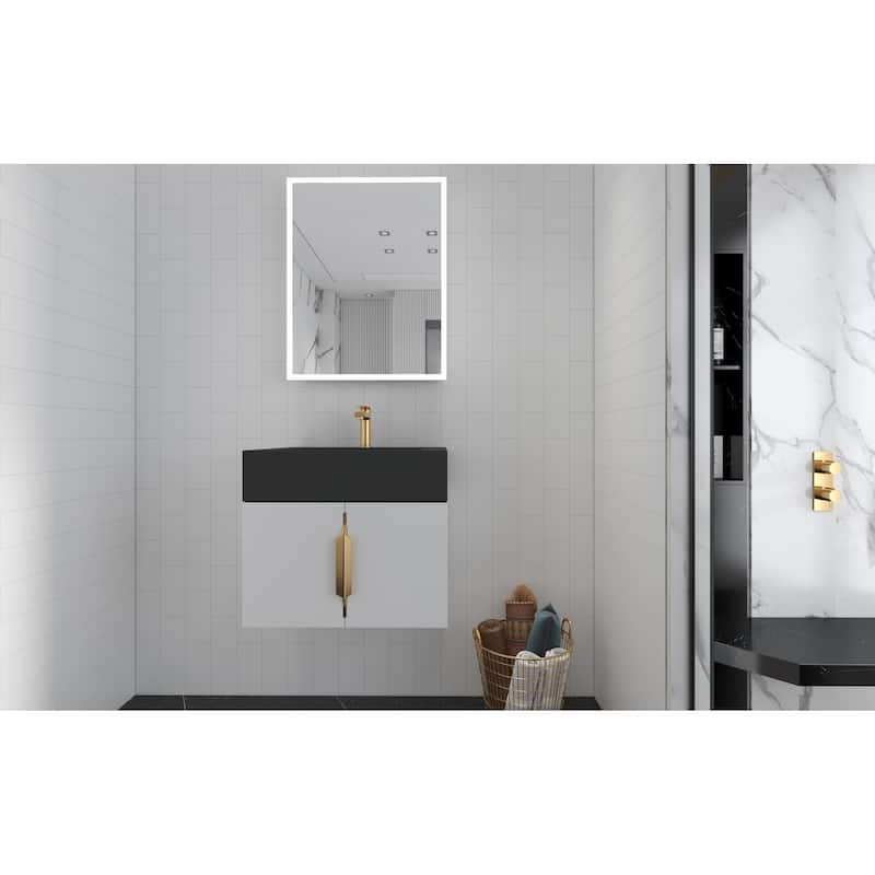 Nile 24-Inch Wall Mounted Bathroom Vanity Set w/ Black Top