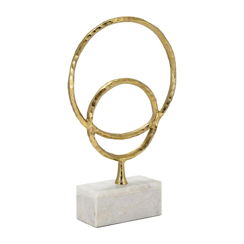 Metal/Marble, 21"H Double Ring Accent, Gold, Round, 21"H, Solid Color - 13" x 4" x 21"
