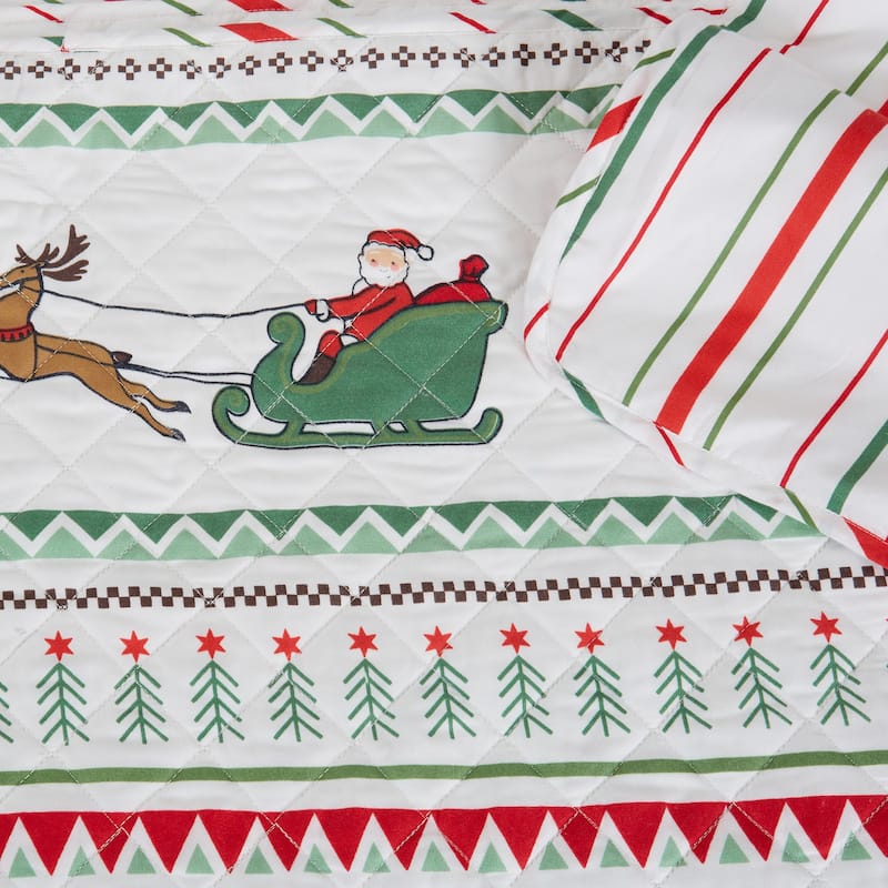 Premium Holiday Striped Microfiber Quilt Set With Shams