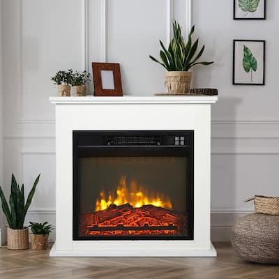 ZOKOP 1400W 18" Wood Cabinet Electric Fireplace Infrared Heater with Remote Control