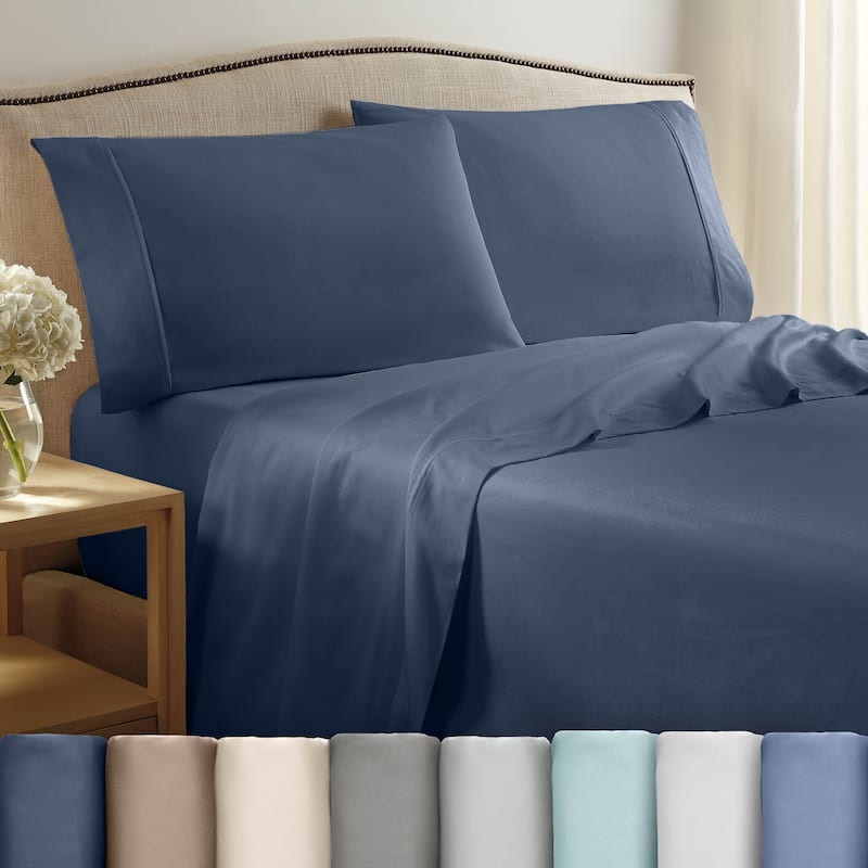 Martex 400 Cotton Sateen Sheet Set Silky Soft Breathable Durable - Blue - Twin