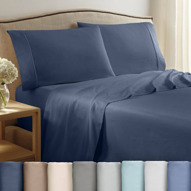 Martex 400 Thread Count Solid Sateen Cotton Sheet Set - Blue - Queen