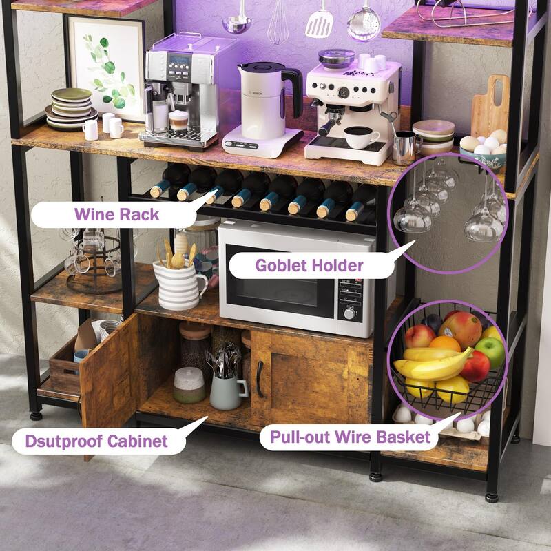 55" Bakers Rack with Power Outlet and LED Light