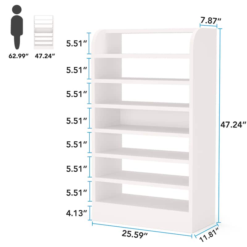 8-Tier Shoe Cabinet for Entryway, Modern White Shoe Shelf Shoes Rack Organizer, Wooden Shoe Storage Cabinet for Hallway Closet