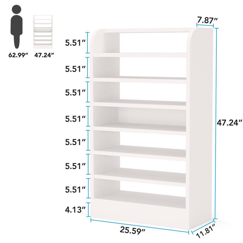 Modern Shoe Rack for Entryway, 8-Tier Tall Shoe Shelf, Wooden Shoe Storage Cabinet - 25.59” L x 11.81” W x 47.24” H - Oak