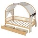 preview thumbnail 7 of 58, Twin Size Daybed With Arched Roof and 2 Storage Drawers, Canopy Bed Sofa Bed Frame with LED Lights and Curtains for Kids