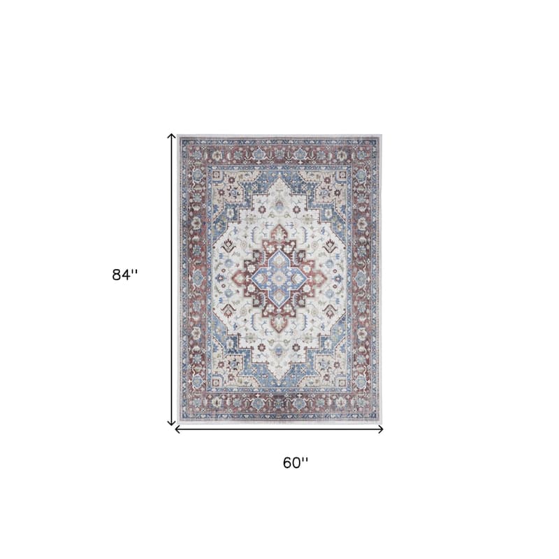 Lahuf Power Loomed Distressed Non Skid Stain Resistant Low Pile Area Rug By HomeRoots - 84' X '60' X '0.2