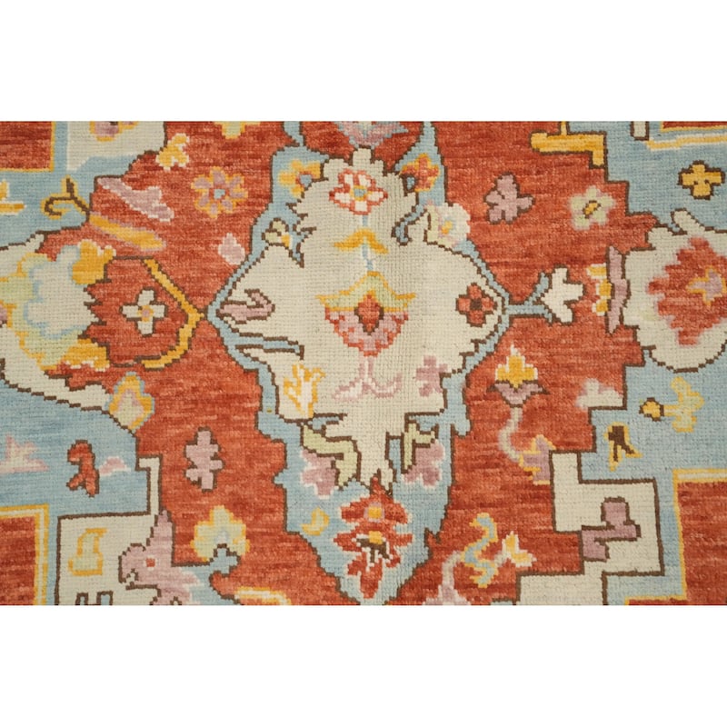 Hand Knotted Oriental 100% Wool Carpet Transitional Medallion Oranges & Rust Oushak Area Rug - 9' 11'' X 8' 3''