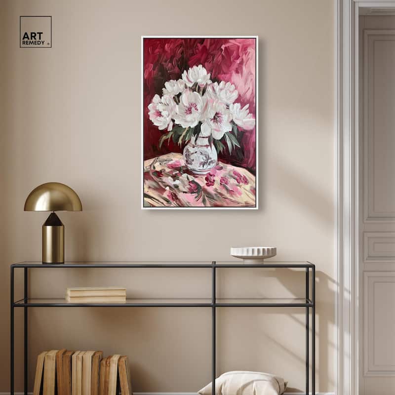 Peonies on Ruby Tide Canvas by Art Remedy