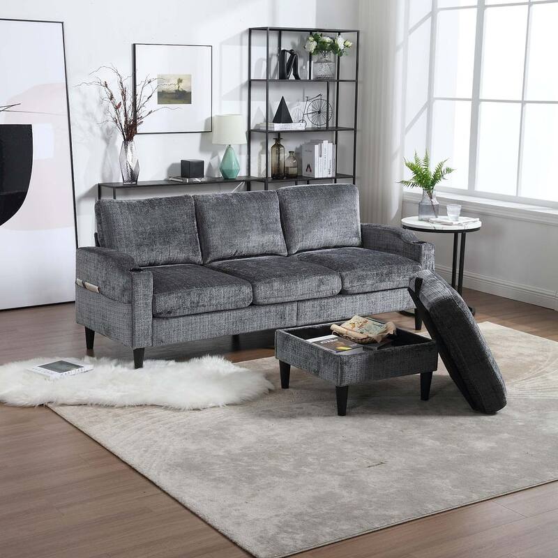 Modular Sleeper Sectional Sofa with Storage Ottoman