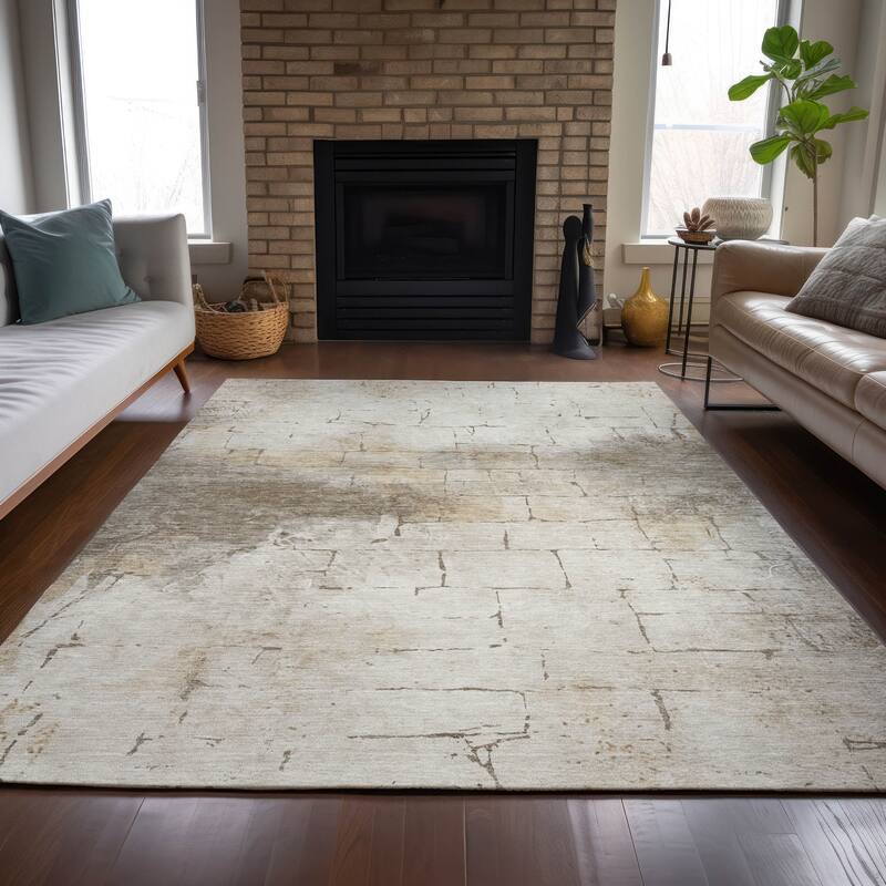 Machine Washable Indoor/Outdoor Vintage Bricks Chantille Rug