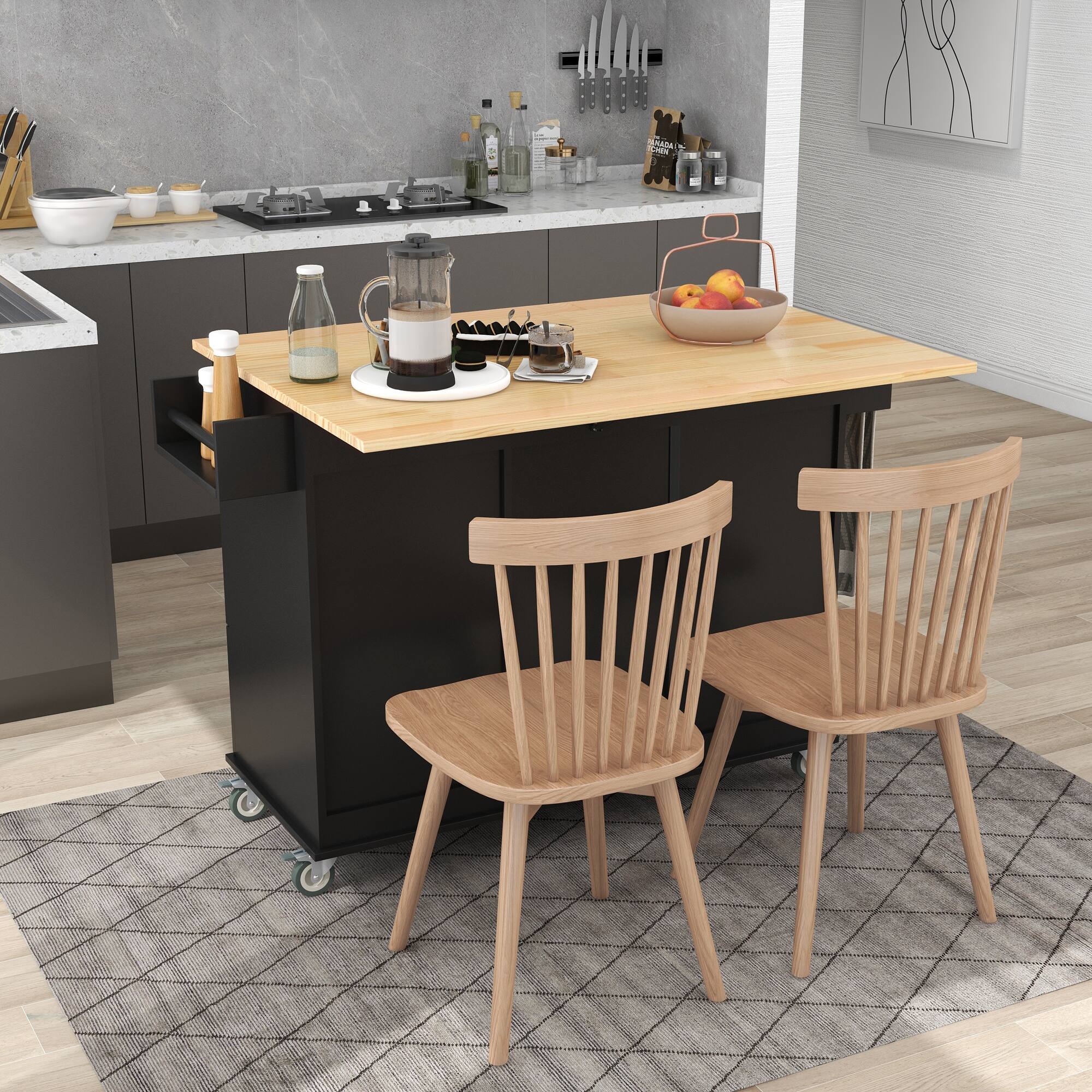 Rolling Mobile Kitchen Island Modern Storage and Drop Leaf