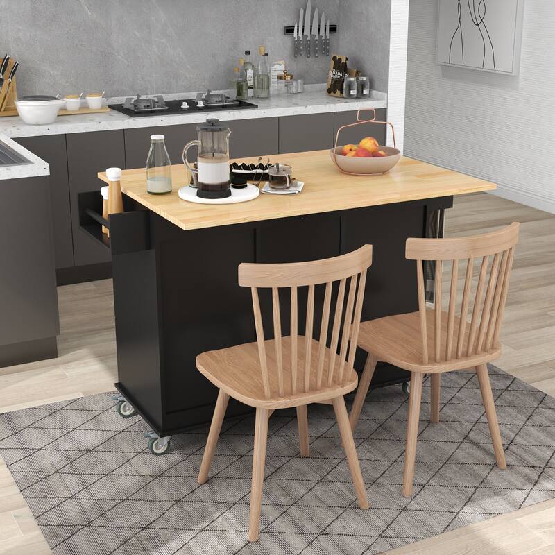 Rolling Mobile Kitchen Island with Drop Leaf