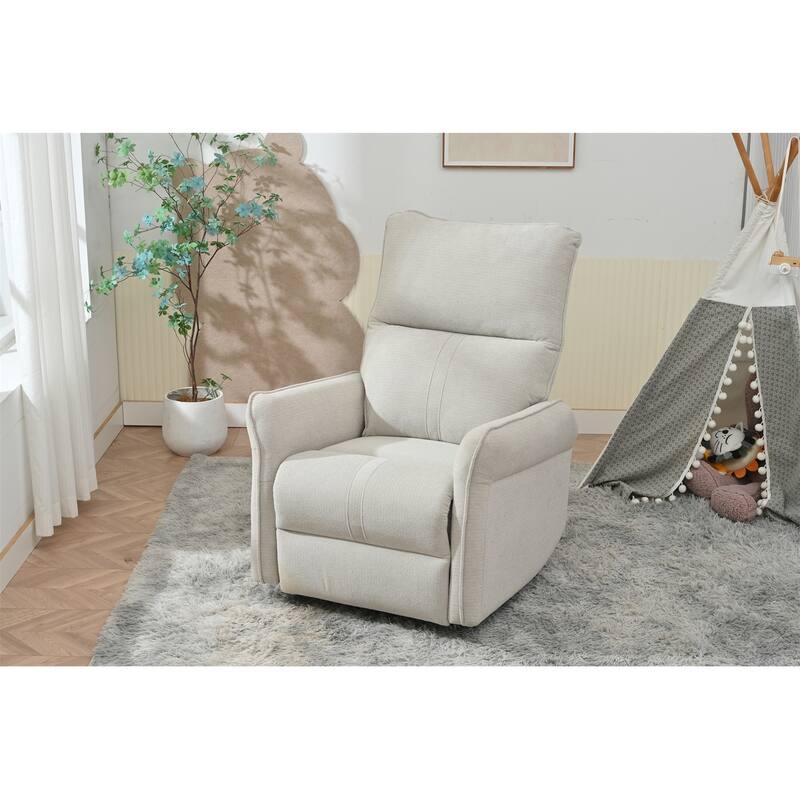 360° Swivel Rocking Recliner Chair, Manual Glider with Footrest, Modern Padded Lounge Chair for Small Spaces, Side Pockets
