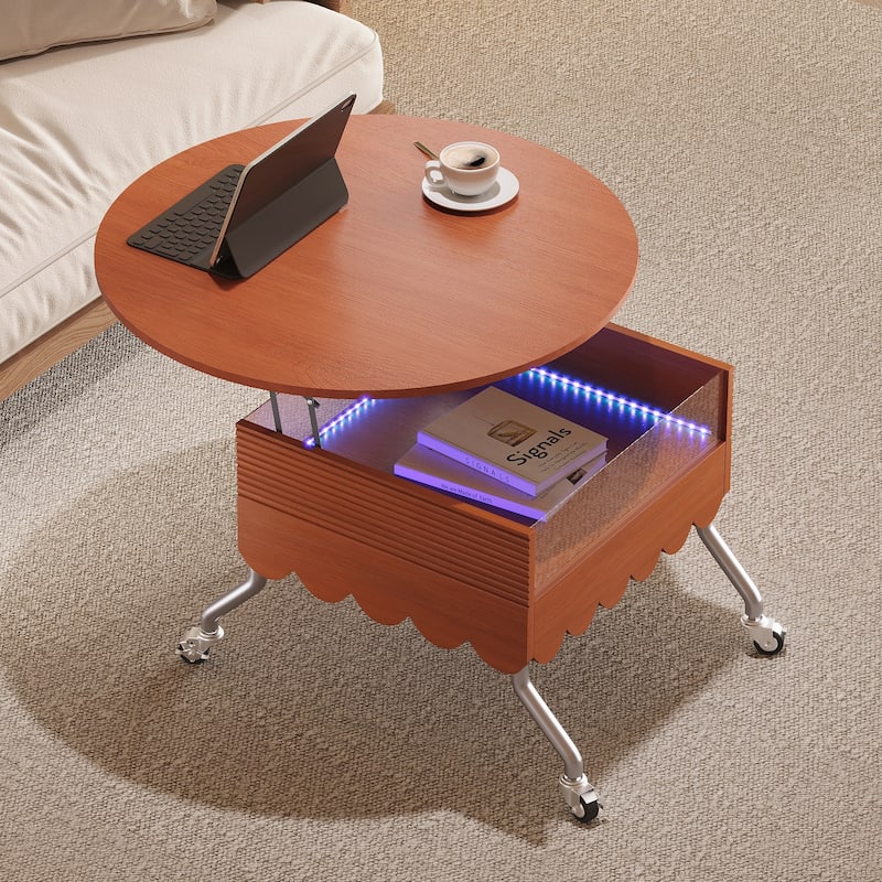 Round Lift-Top Coffee Table with Wheels