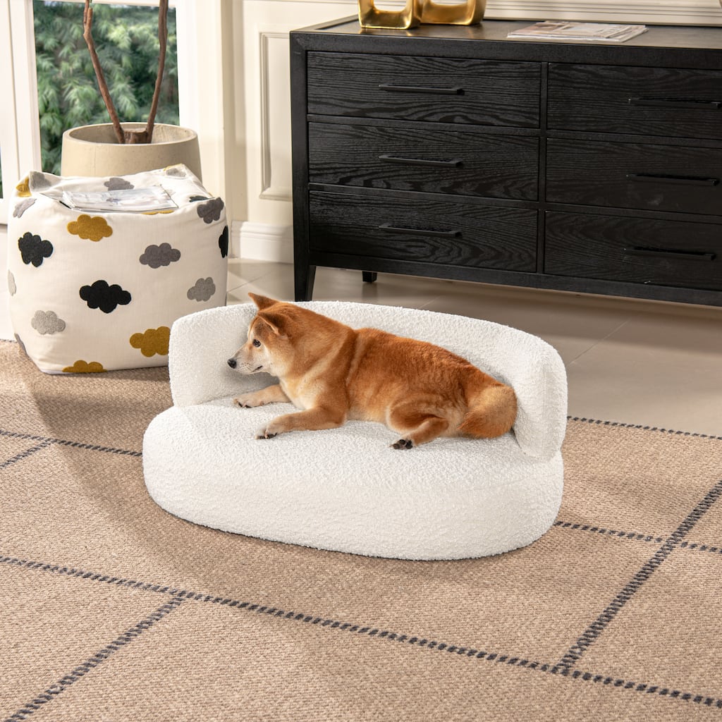 Shep 36" Curved Boucle Upholstered Dog Sofa Bed