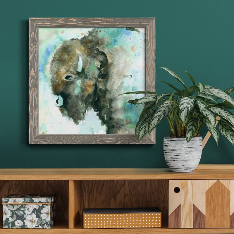 Buffalo On Blue-Premium Framed Canvas - Ready to Hang