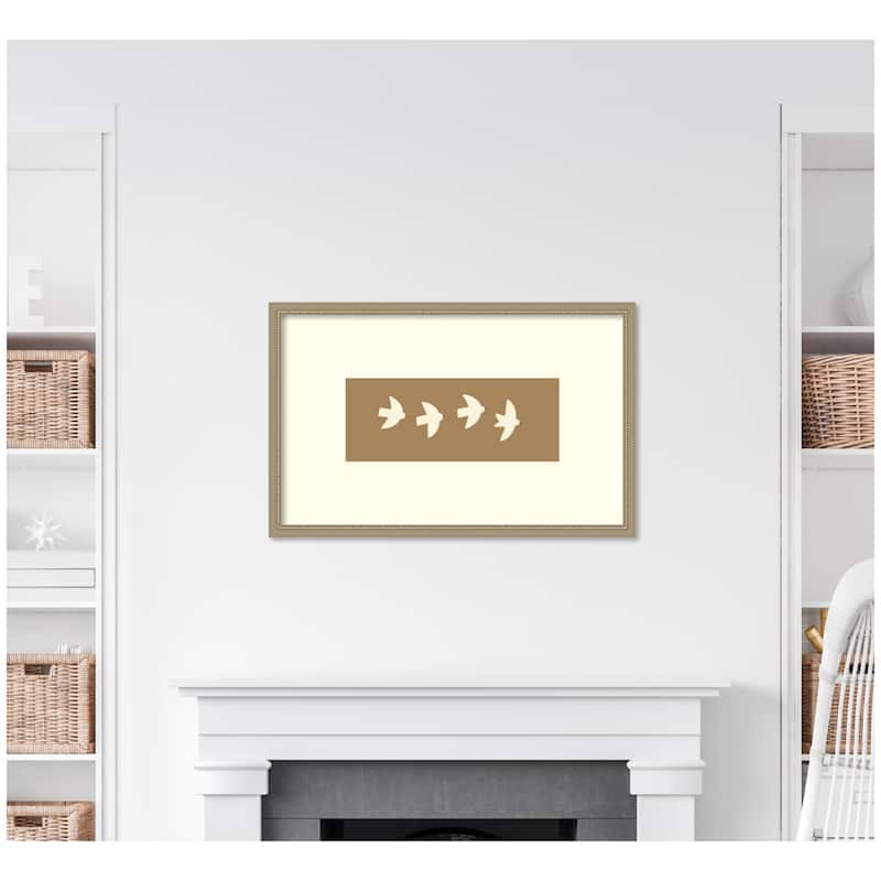 Kate and Laurel Minimalist Birds Panel 2 Brown by Laura Moss Framed Wall Art Print
