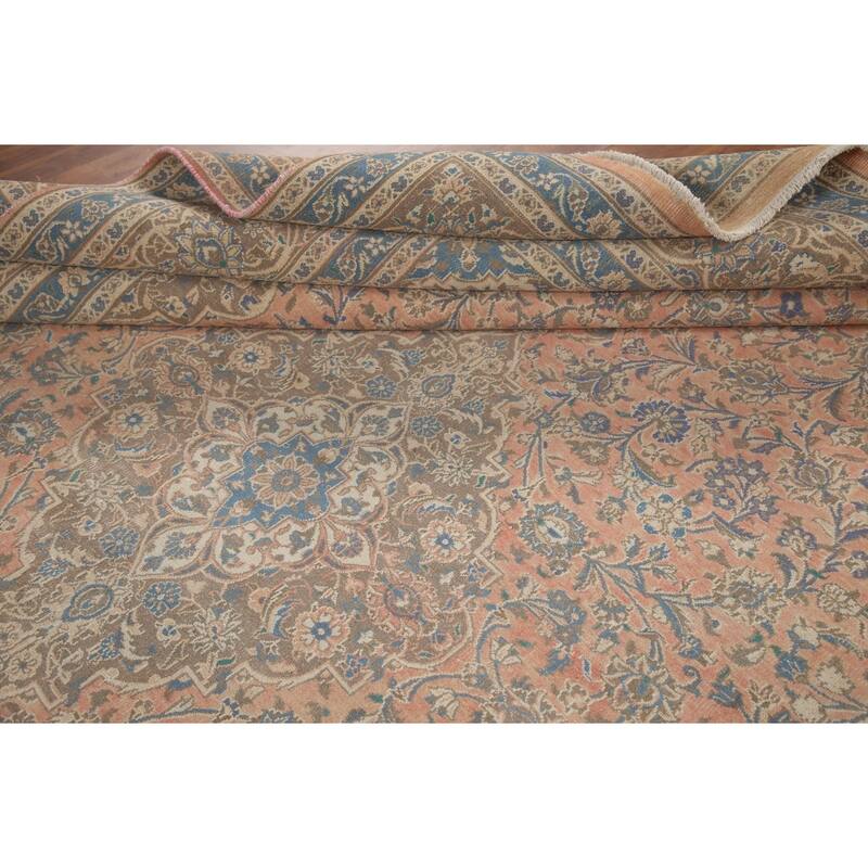 Hand Knotted Oriental 100% Wool Carpet Traditional Floral Pink Mashad Area Rug - 12' 7'' X 9' 6''