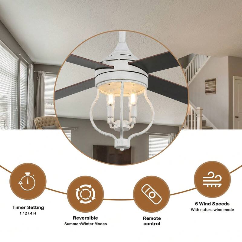 Cusp Barn 52 Inch Ceiling Fan with Remote, Farmhouse Caged Fandelier, Black Industrial Ceiling Fans with DC Motor for Bedroom