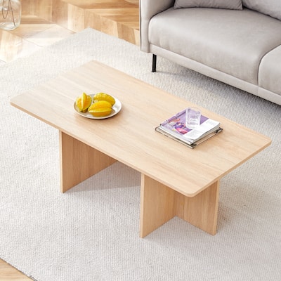 Modern Rectangular Coffee Table Snack Table, Home Office Coffee Table with Wooden Legs Living Room Center Table