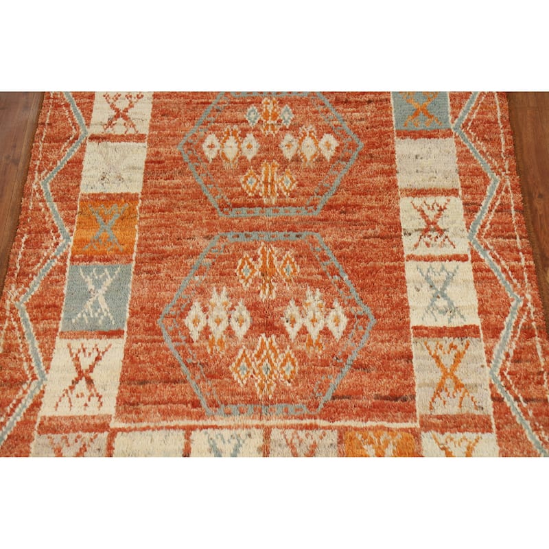 Orange Geometric Moroccan Oriental Rug Hand-Knotted Modern Wool Carpet - 4'1" x 6'1"