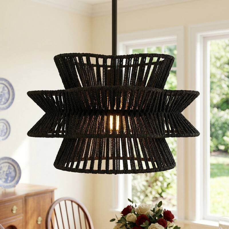 Acroma 1-light Farmhouse Coastal Woven Chandelier for Dining Room - 16'' D * 61'' H