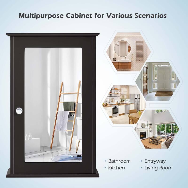 Costway Bathroom Wall Cabinet Single Mirror Door Cupboard Storage