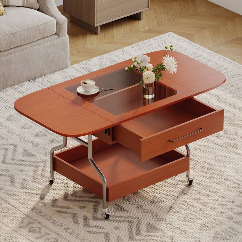 Modern Extended Coffee Table with Wheels