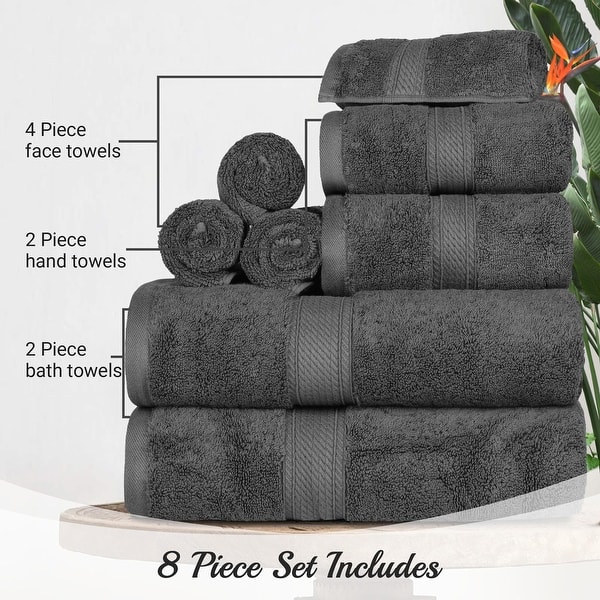 dimension image slide 7 of 10, Egyptian Cotton 8 Piece Ultra Plush Solid Towel Set by Miranda Haus