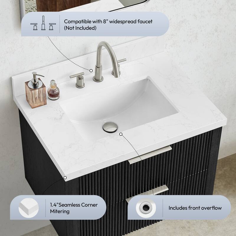 Jaen Composite Stone Vanity Top with White Rectangular Sink