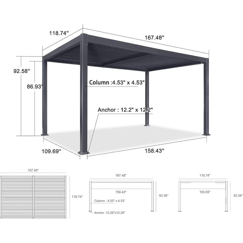 PURPLE LEAF Outdoor Louvered Pergola with Adjustable Metal Roof for Patio Pergola