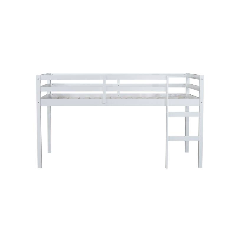 Twin Size Wooden Loft Bed with Guardrails, Ladder, and Ample Storage Space Below