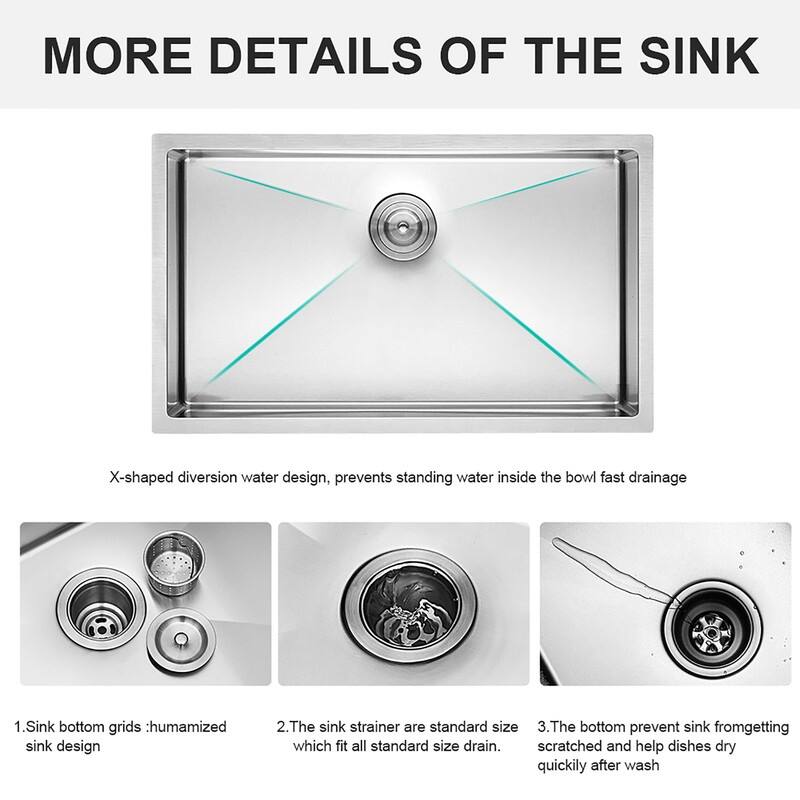 28 inch Undermount Deep Single Bowl 16 Gauge Stainless Steel Sink