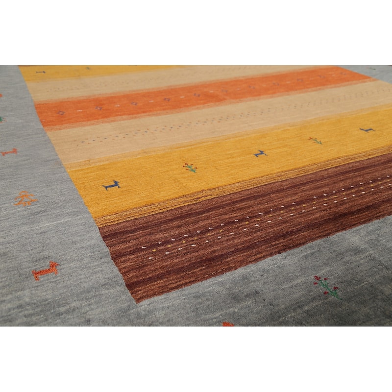 Little Animals Striped Gabbeh Oriental Area Rug Handmade Wool Carpet - 8'1"x 9'8"