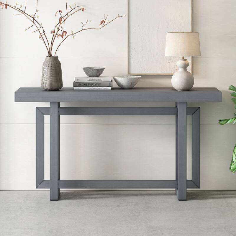 59.1 in. W Contemporary Console Table with Wood Top - Dark Gray