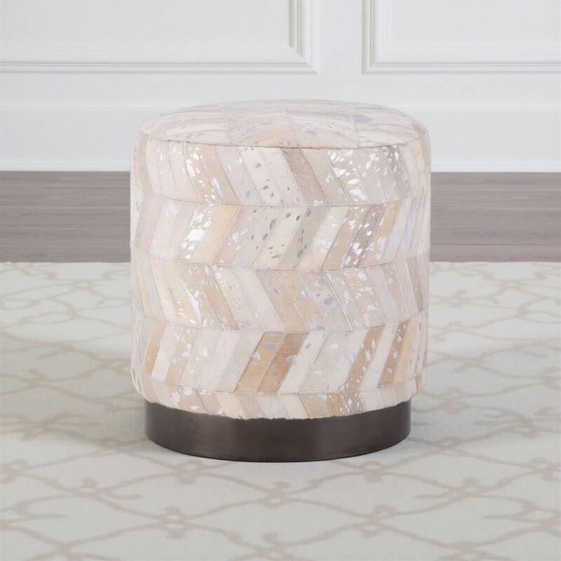 Handwoven Chevron Ottoman with Matte Black Base - Solid Wooden Frame Decorative Pouf