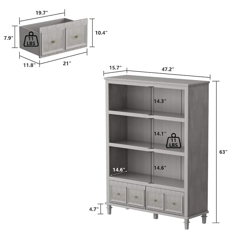 Bookcase Library With Drawers Storage Cabinet Buffet Sideboard Wood