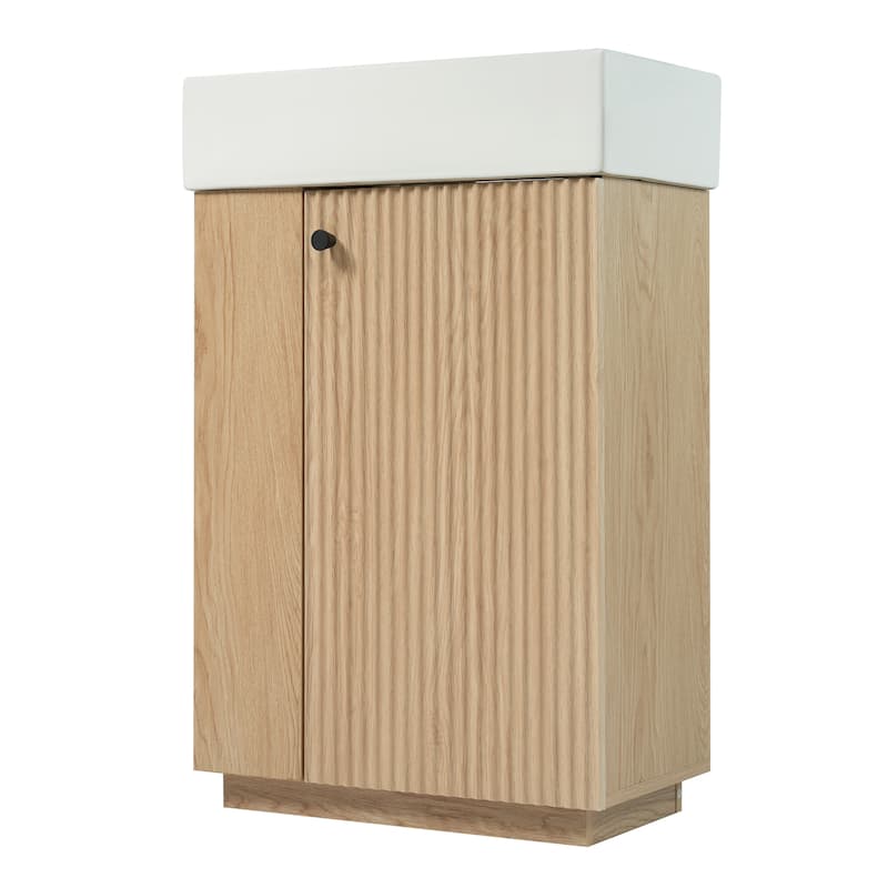 21.6 Inch Bathroom Vanity Ceramic Sink Freestanding Right Door Wood Grain Small Bathrooms
